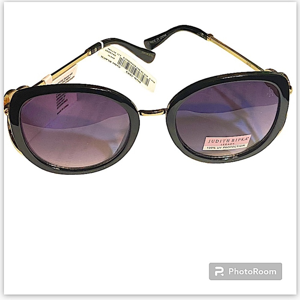 Judith Ripka Legacy New Large Frame Protection Black & Gold Sunglasses